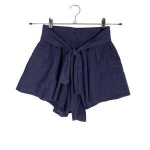State Of Being Shorts Womens XS Navy Blue Flutter Elastic Tie Waist Pockets